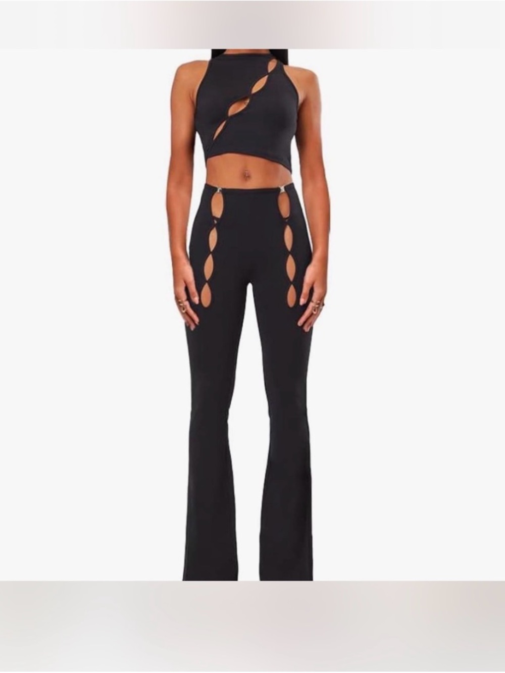 Black Cutout High-Waist Flare Pants and top set
